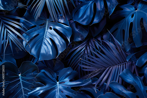 ブルーの熱帯植物の背景画