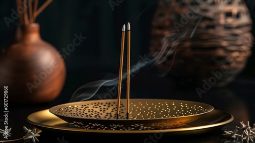 An intricately designed brass incense holder with a mix of traditional and modern elements perfect for displaying and burning your favorite incense sticks.