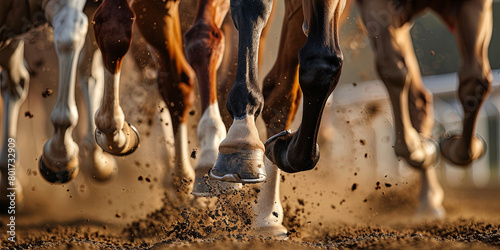 close up of horse legs in motion during a race, generative AI