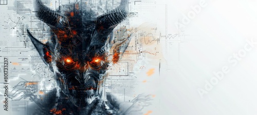 Dark demon with copy space background. Evil demonic hell character. Generative AI technology.