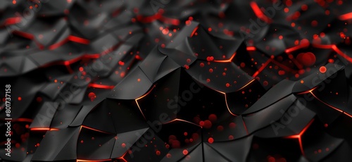  black geometric abstract shapes with red glowing 