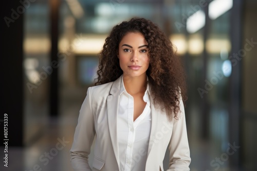 A Vision of Determination and Growth: Young Aspiring Professional Woman Standing Confidently Before the Entrance of a Modern Training Center