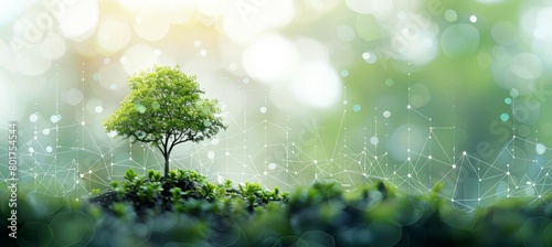 A tree with bokeh nature background. Generative AI technology. 