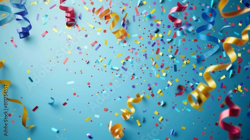 Colorful confetti and streamers on a joyous celebration background