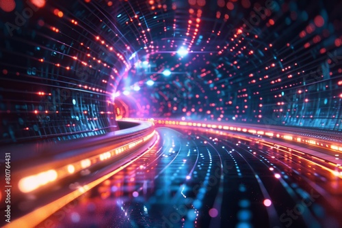 The information superhighway is filled with fast-moving data streams, vibrant colors, and high-definition images.