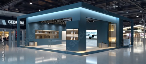 promotional trade show stand whit modern design and blue led lights