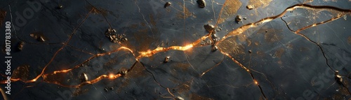 A cracked and weathered marble surface, infused with veins of glowing gold and streaks of scattered diamonds 