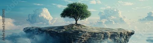A lone tree standing tall on a windswept cliff, its roots firmly anchored in the ground, symbolizing emotional stability 
