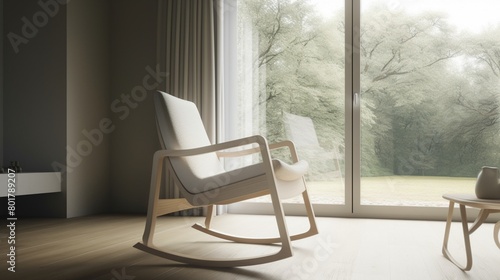 A sleek, minimalist rocking chair captures the essence of calming rhythms in its gentle sway