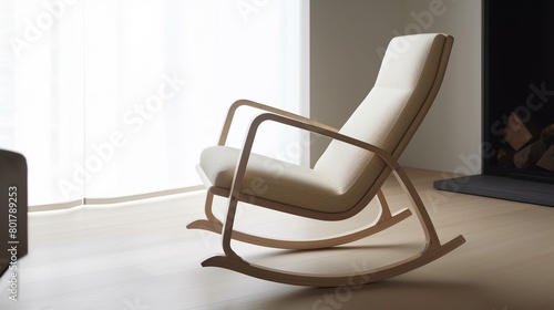 A sleek, minimalist rocking chair captures the essence of calming rhythms in its gentle sway