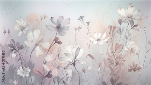 Artistic rendering of delicate flowers in soft pastels, arranged to convey the calming rhythms of a floral backdrop