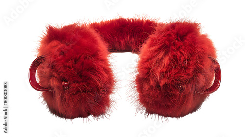 red fluffy earmuffs isolated on transparent background
