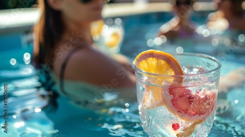 A refreshing dip in a pool with guests enjoying fruitinfused water and discussing their newfound knowledge of conscious water consumption.