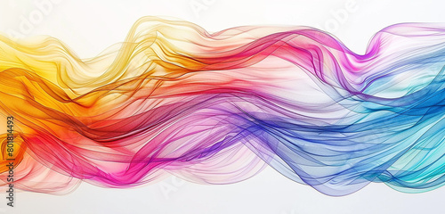 A vivid waterfall of rainbow-hued waves flowing smoothly against a snow-white background