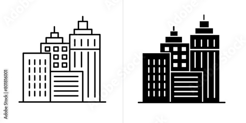 Building editable stroke and solid web icon set. Vector illustration