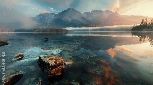 Beautiful lake in the Tatra Mountains with rocks and mountains
