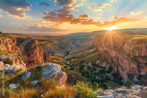 canyon view in summer. Colorful canyon landscape at sunset. nature scenery in the canyon. amazing nature background. summer landscape in nature. Tasyaran canyon travel - generative ai