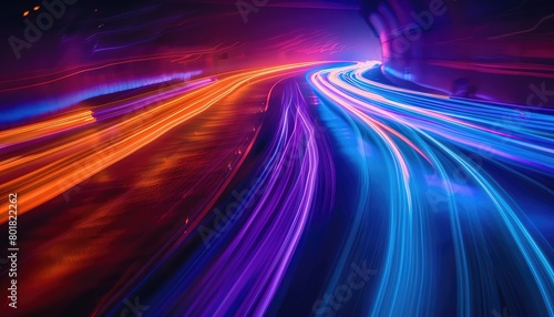 background with blue and purple stripes, in the style of light and space movement, rollerwave, colorful curves, photo taken with nikon d750, precisionist art, night photography, light orange