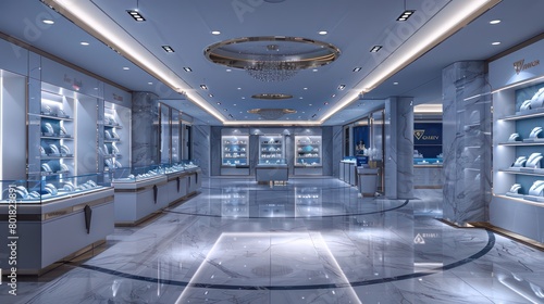 interior of modern jewelry store, luxury elegance design, sophistication architecture