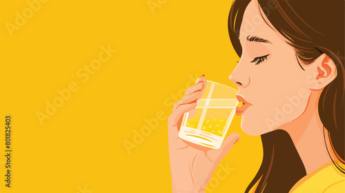 Young woman with glass of water taking vitamin supplement
