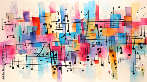 Digital retro music notation painting abstract geometric pattern graphics poster background