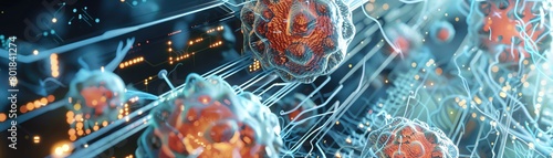 Detailed view of synthetic cells interfacing with electronic circuits in a hybrid bio tech experiment