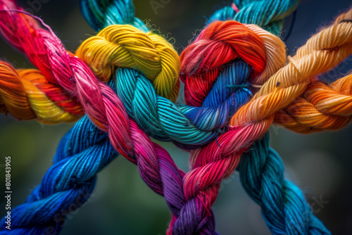 Colorful threads form a heart, symbolizing global love & connection. global love and unity
