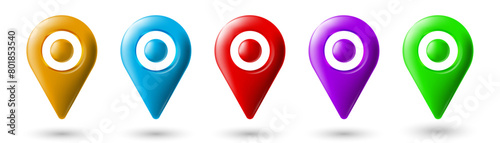 Vibrant map pins on a transparent background