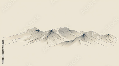 A simple line drawing of a mountain range, executed in one continuous stroke against a pale gray background