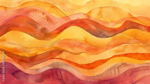 Dynamic abstract watercolor background, featuring undulating waves of saffron and rust, creating a vibrant, energetic field of warm colors