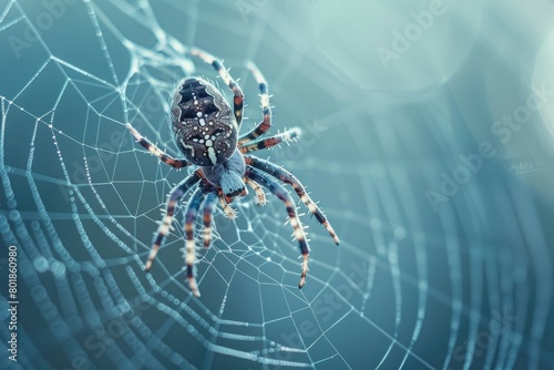 Spider crawls along a meticulously detailed spider web displaying. Generative Ai