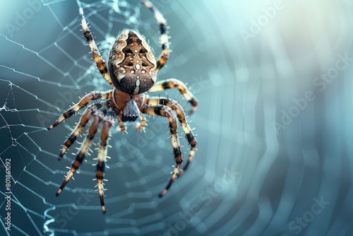 Spider crawls along a meticulously detailed spider web displaying. Generative Ai