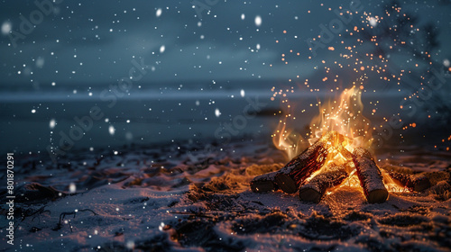Campfire on frozen beach