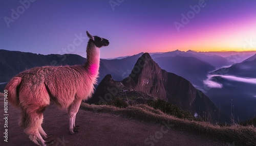 ostrich walking in the sunset, a llama isolated on background
