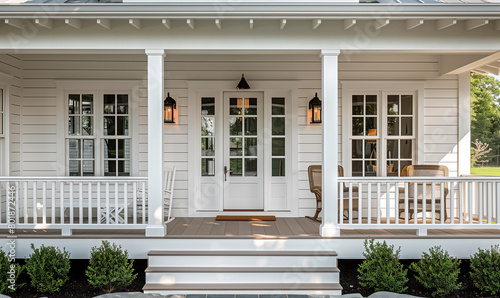 Modern beach coastal veranda porch french door entrance chic white paint natural Hamptons luxury farmhouse entrance patio house cottage vibes contemporary Cape Cod summer home outdoor living 