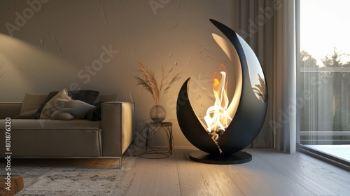 With its modern design and rotating feature this fireplace is a perfect blend of style and functionality. 2d flat cartoon.