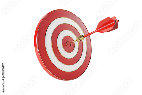 a red and white target with a dart in the center