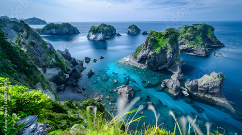 rocky cliffs and islands overlooking the crystal clear blue sea