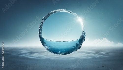 潤いや水分量、保湿、透明感などの表現に使える 宙に浮く水でできた球体 何もない背景