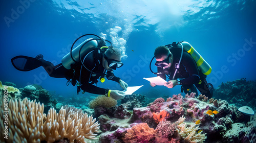 Marine biologists studying coral reefs,