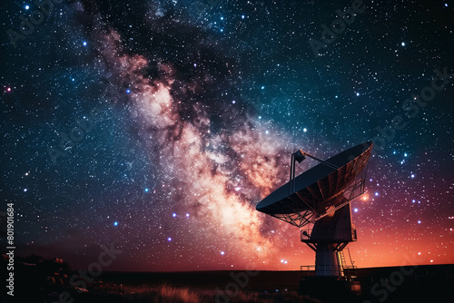 photo in the serene embrace of the Milky Way, Powerful telescope for astronomy searching and big scientific observatory satellite antenna dish, their quest for knowledge illuminate