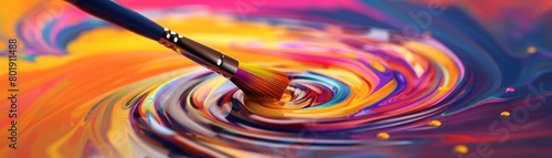 A captivating 3D model of a paintbrush dipping into a swirling vortex of colors, representing the exploration of ideas and experimentation in the creative process ,3D style