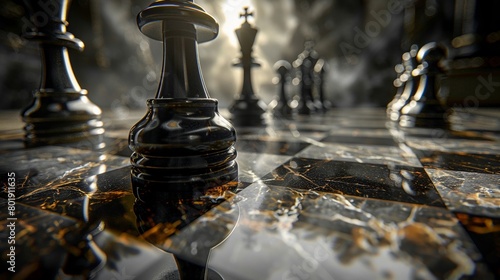 A captivating 3D model of a chessboard with a strategic move about to be made, symbolizing strategic planning and decisionmaking in leadership ,3D style