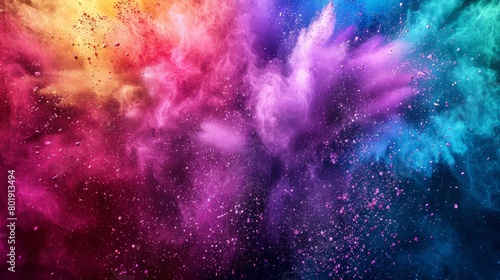 Explosion of color powder at a festival, vibrant and joyous, perfect for cultural festival promotions or color run event advertisements