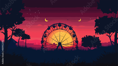 Silhouette Ferris wheel in thematic park icon Vector