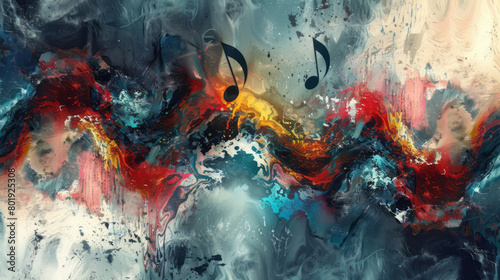 Vibrant abstract art with musical notes and dynamic colors