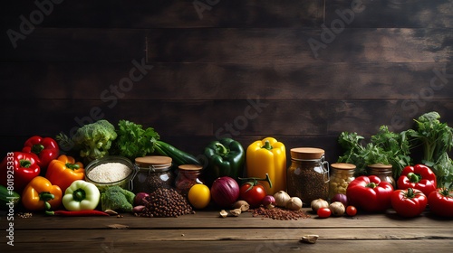 Choosing nutritious cuisine against a rustic wooden backdrop