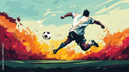 Soccer player kicks the ball hard towards the goal 