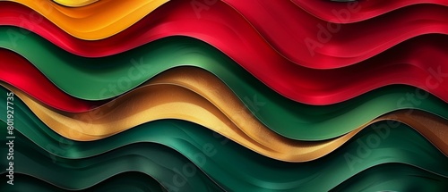 Festive abstract background with wavy paper cuts in holiday colors of red, green, and gold, showing off a cheerful gradient texture,
