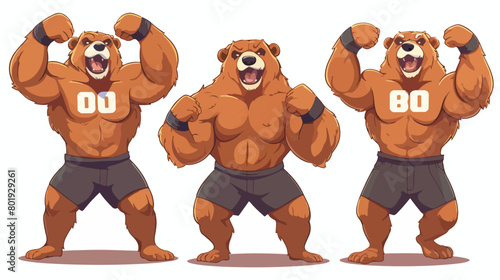Strong bear animal showing his muscles tidy mascot 